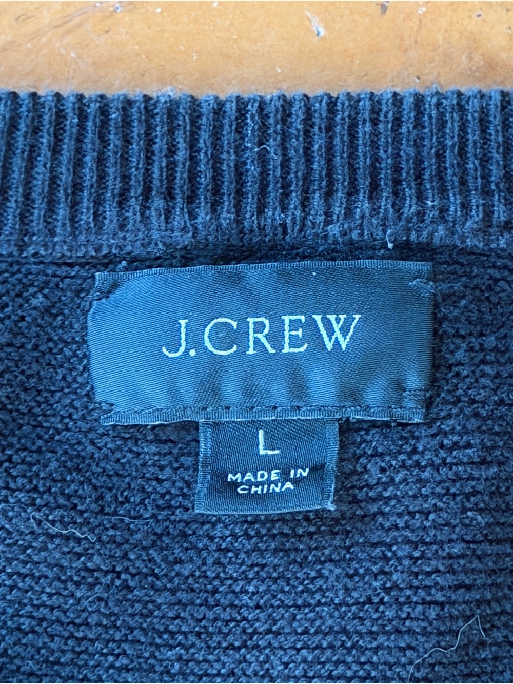 J Crew Cotton Crewneck Sweater Mens L Black Garter Stitch Preppy Minimalist - Picture 3 of 7